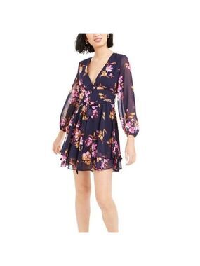 Bar III Printed Blouson-Sleeve Dress